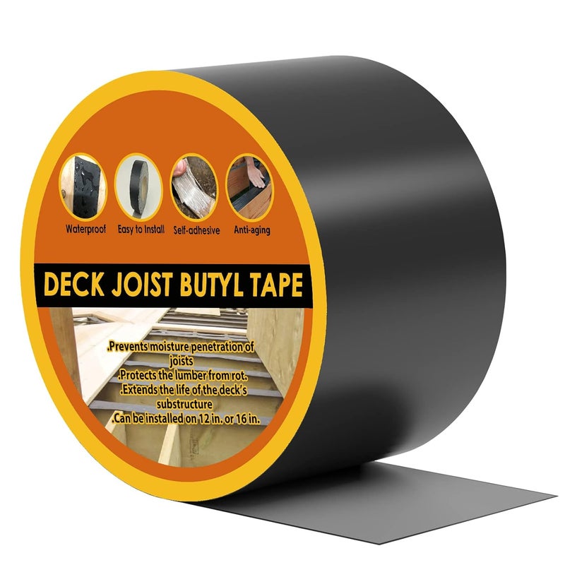 JOAPRIL Deck Joist Tape 4" x 50', Butyl Joist Tape for decking, Waterproof and Anti-Corrosion Deck Joist Flashing Tape for Top of Joists, Rim Joists, Under Joists and Beams-1 Rolls - Image 1